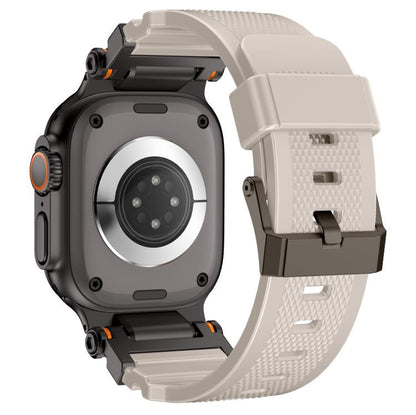 For Apple Watch 42 / 44 / 45 / 46 / 49mm Metal Connector Explorer Silicone Watch Band(Black Starlight) by bashfashion