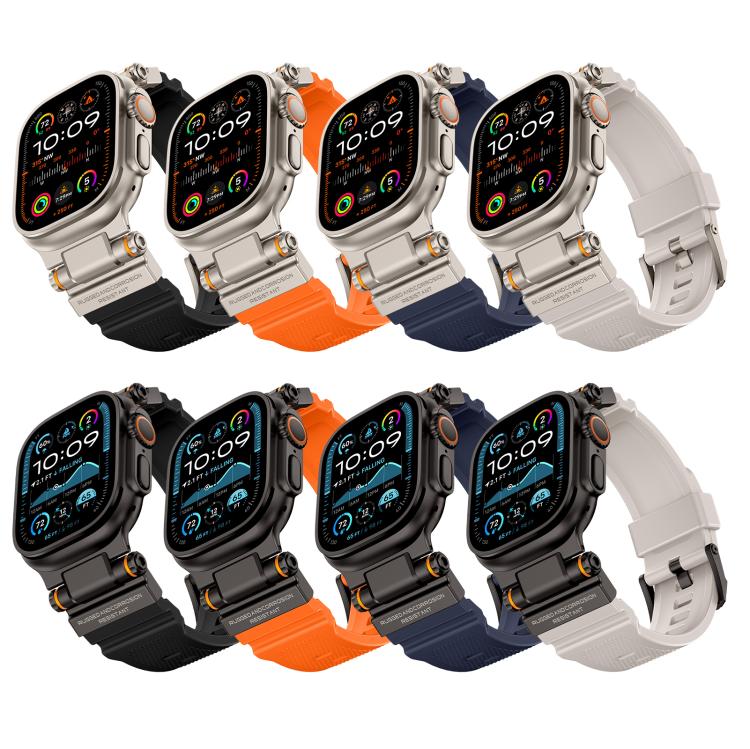 For Apple Watch 42 / 44 / 45 / 46 / 49mm Metal Connector Explorer Silicone Watch Band(Black Blue) by bashfashion