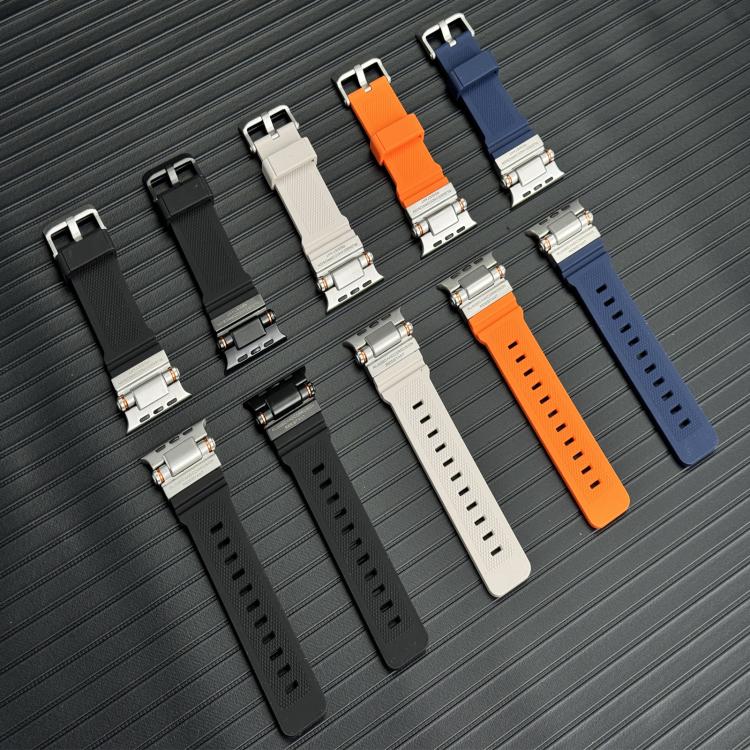 For Apple Watch 42 / 44 / 45 / 46 / 49mm Metal Connector Explorer Silicone Watch Band(Titanium Black) by bashfashion