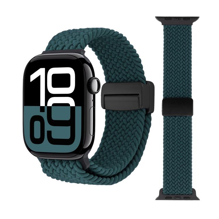 For Apple Watch 46mm / 49mm / 45mm / 44mm Magnetic Buckle Loop Woven Watch Band(Jungle Green) by bashfashion