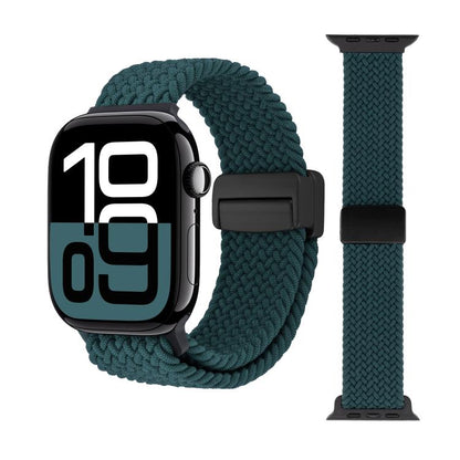 For Apple Watch 46mm / 49mm / 45mm / 44mm Magnetic Buckle Loop Woven Watch Band(Jungle Green) by bashfashion
