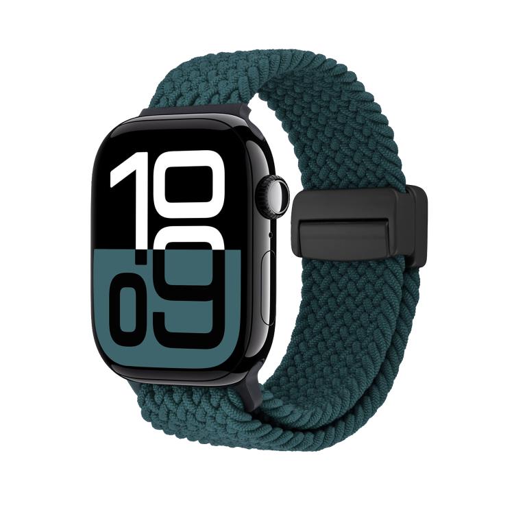 For Apple Watch 46mm / 49mm / 45mm / 44mm Magnetic Buckle Loop Woven Watch Band(Jungle Green) by bashfashion