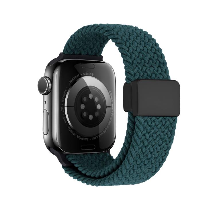 For Apple Watch 46mm / 49mm / 45mm / 44mm Magnetic Buckle Loop Woven Watch Band(Jungle Green) by bashfashion