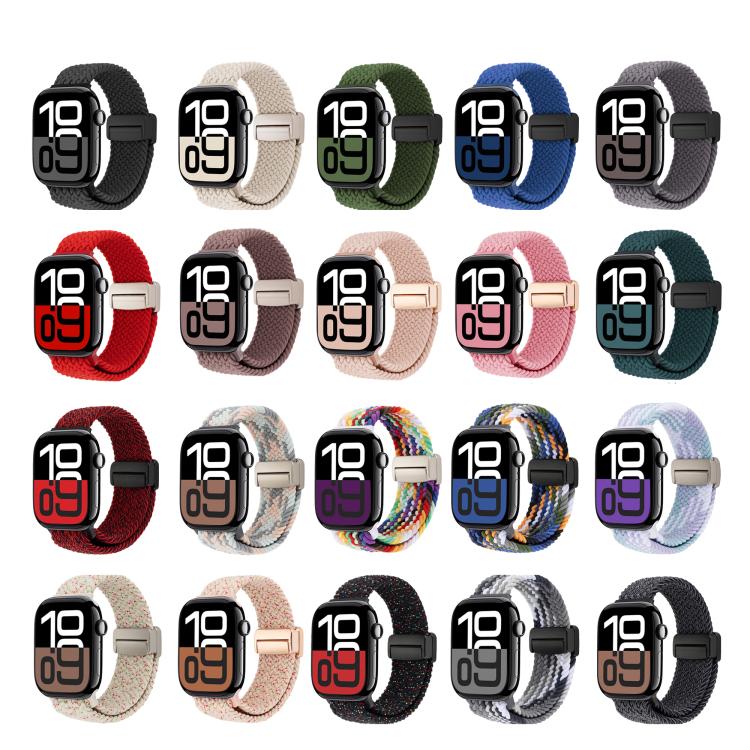 For Apple Watch 46mm / 49mm / 45mm / 44mm Magnetic Buckle Loop Woven Watch Band(Jungle Green) by bashfashion