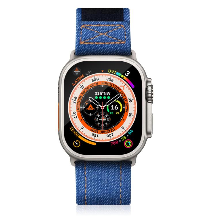 For Apple Watch 46mm / 49mm / 45mm / 44mm Kalebol Cool Denim Nylon Hook and Loop Fastener Watch Band(Blue) by Kalebol