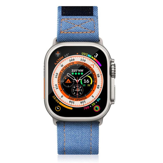 For Apple Watch 46mm / 49mm / 45mm / 44mm Kalebol Cool Denim Nylon Hook and Loop Fastener Watch Band(Dark Blue) by Kalebol