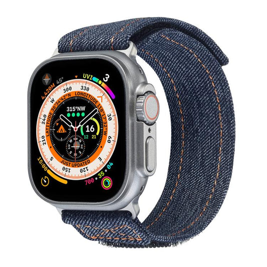 For Apple Watch 46mm / 49mm / 45mm / 44mm Kalebol Cool Denim Nylon Hook and Loop Fastener Watch Band(Gray) by Kalebol