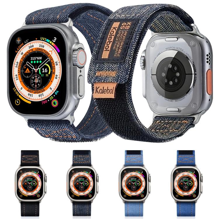 For Apple Watch 46mm / 49mm / 45mm / 44mm Kalebol Cool Denim Nylon Hook and Loop Fastener Watch Band(Dark Blue) by Kalebol