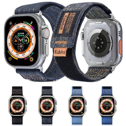 For Apple Watch 46mm / 49mm / 45mm / 44mm Kalebol Cool Denim Nylon Hook and Loop Fastener Watch Band(Blue) by Kalebol