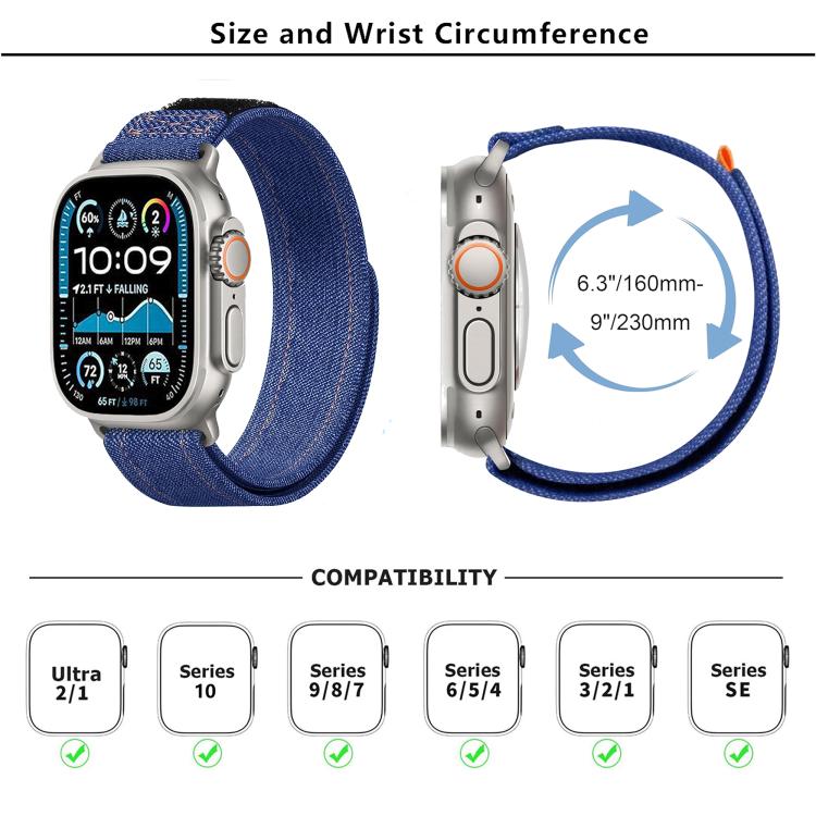 For Apple Watch 46mm / 49mm / 45mm / 44mm Kalebol Cool Denim Nylon Hook and Loop Fastener Watch Band(Blue) by Kalebol