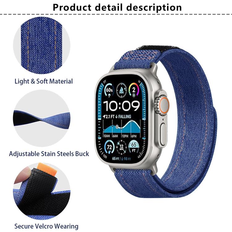 For Apple Watch 46mm / 49mm / 45mm / 44mm Kalebol Cool Denim Nylon Hook and Loop Fastener Watch Band(Blue) by Kalebol