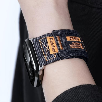 For Apple Watch 46mm / 49mm / 45mm / 44mm Kalebol Cool Denim Nylon Hook and Loop Fastener Watch Band(Dark Blue) by Kalebol