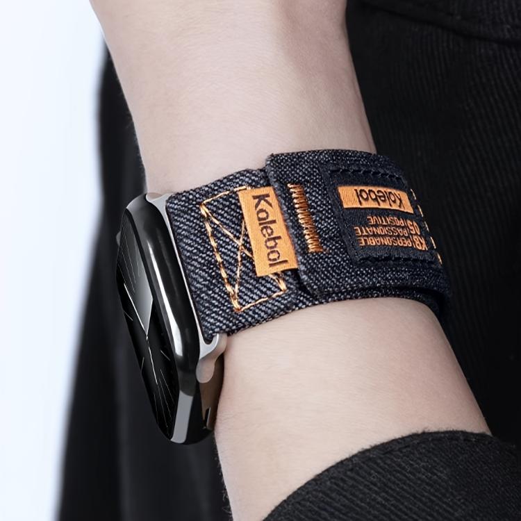 For Apple Watch 46mm / 49mm / 45mm / 44mm Kalebol Cool Denim Nylon Hook and Loop Fastener Watch Band(Gray) by Kalebol