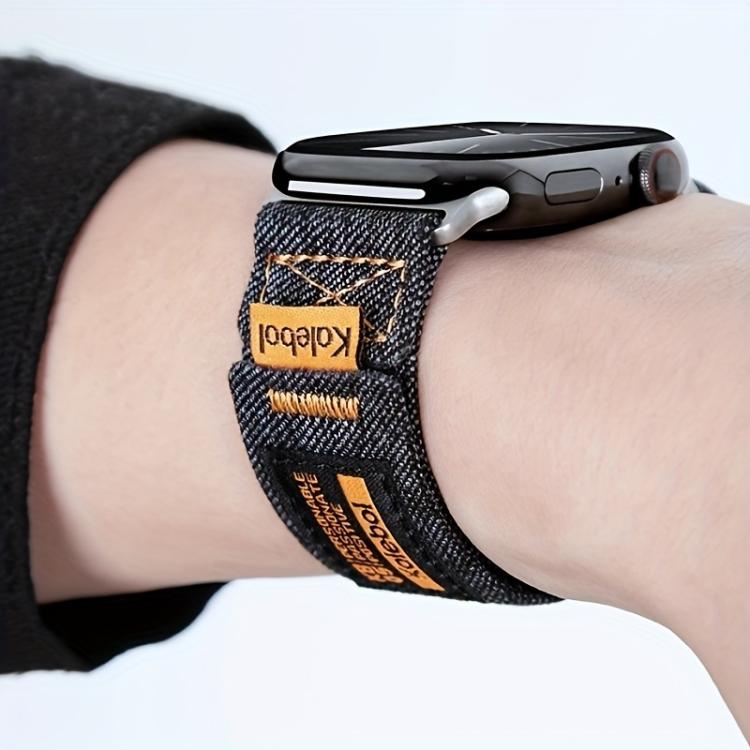 For Apple Watch 46mm / 49mm / 45mm / 44mm Kalebol Cool Denim Nylon Hook and Loop Fastener Watch Band(Black) by Kalebol