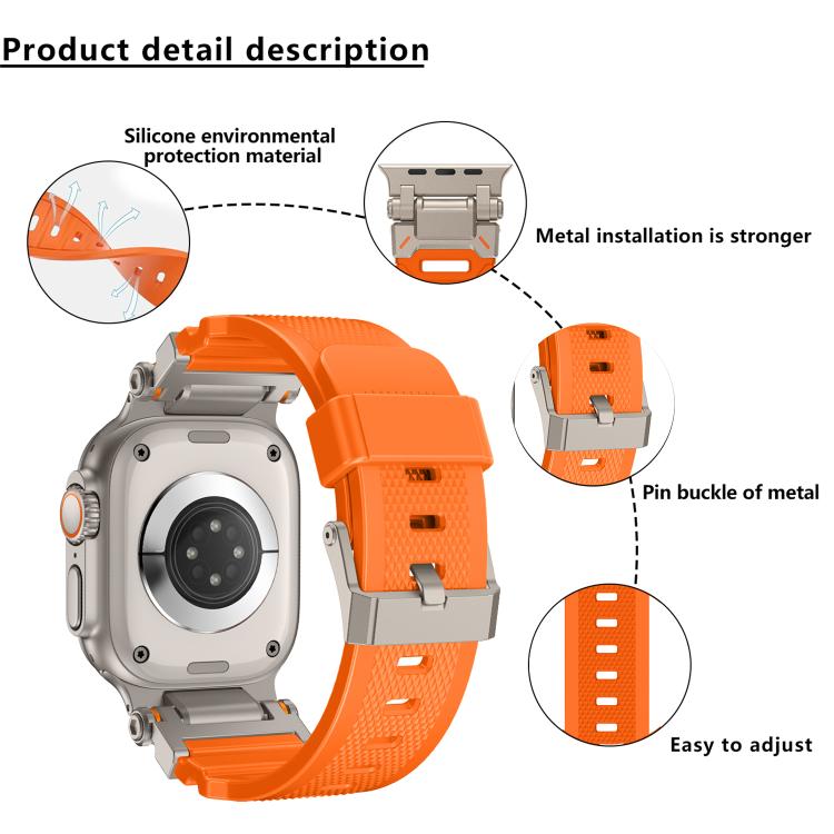 For Apple Watch 46mm / 49mm / 45mm / 44mm Kalebol Outdoor Explorer Metal Connector TPU Watch Band(Black Orange) by Kalebol