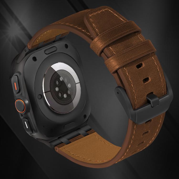 For Samsung Galaxy Watch Ultra 47mm / Ultra 2025 Crazy Horse Leather Watch Band(Black Brown+Black Buckle) by bashfashion