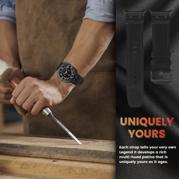 For Samsung Galaxy Watch Ultra 47mm / Ultra 2025 Crazy Horse Leather Watch Band(Black+Black Buckle) by bashfashion