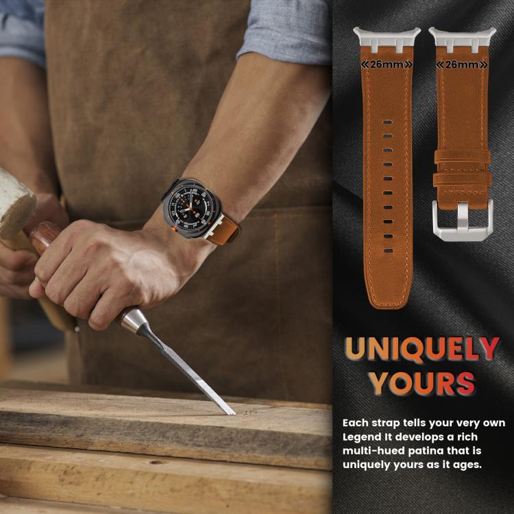 For Samsung Galaxy Watch Ultra 47mm / Ultra 2025 Crazy Horse Leather Watch Band(Red Brown+Titanium Buckle) by bashfashion