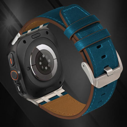 For Samsung Galaxy Watch Ultra 47mm / Ultra 2025 Crazy Horse Leather Watch Band(Dark Blue+Titanium Buckle) by bashfashion