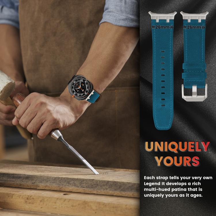 For Samsung Galaxy Watch Ultra 47mm / Ultra 2025 Crazy Horse Leather Watch Band(Dark Blue+Titanium Buckle) by bashfashion