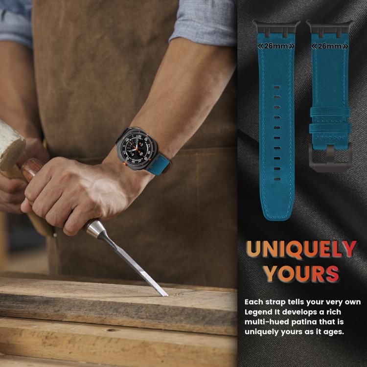 For Samsung Galaxy Watch Ultra 47mm / Ultra 2025 Crazy Horse Leather Watch Band(Dark Blue+Black Buckle) by bashfashion