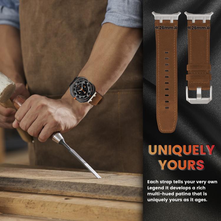 For Samsung Galaxy Watch Ultra 47mm / Ultra 2025 Crazy Horse Leather Watch Band(Black+Titanium) by bashfashion