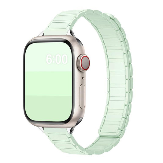 For Apple Watch 46mm / 49mm / 45mm / 44mm Tri-beads I-shaped Slim Magnetic Silicone Watch Band(Mint) by bashfashion