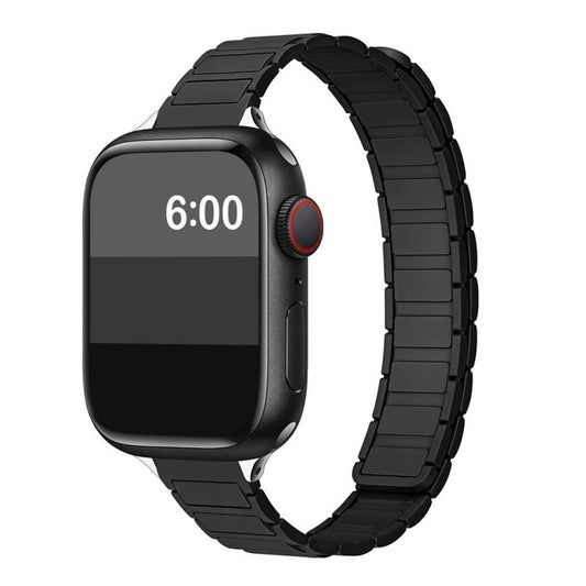 For Apple Watch 46mm / 49mm / 45mm / 44mm Tri-beads I-shaped Slim Magnetic Silicone Watch Band(Black) by bashfashion