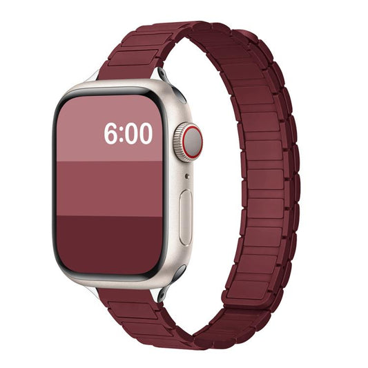 For Apple Watch 42mm / 41mm / 40mm / 38mm Tri-beads I-shaped Slim Magnetic Silicone Watch Band(Burgundy) by bashfashion