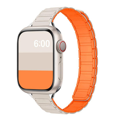 For Apple Watch 42mm / 41mm / 40mm / 38mm Tri-beads I-shaped Slim Magnetic Silicone Watch Band(Starlight with Orange) by bashfashion
