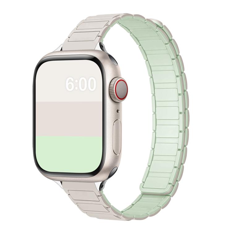 For Apple Watch 42mm / 41mm / 40mm / 38mm Tri-beads I-shaped Slim Magnetic Silicone Watch Band(Starlight with Mint) by bashfashion
