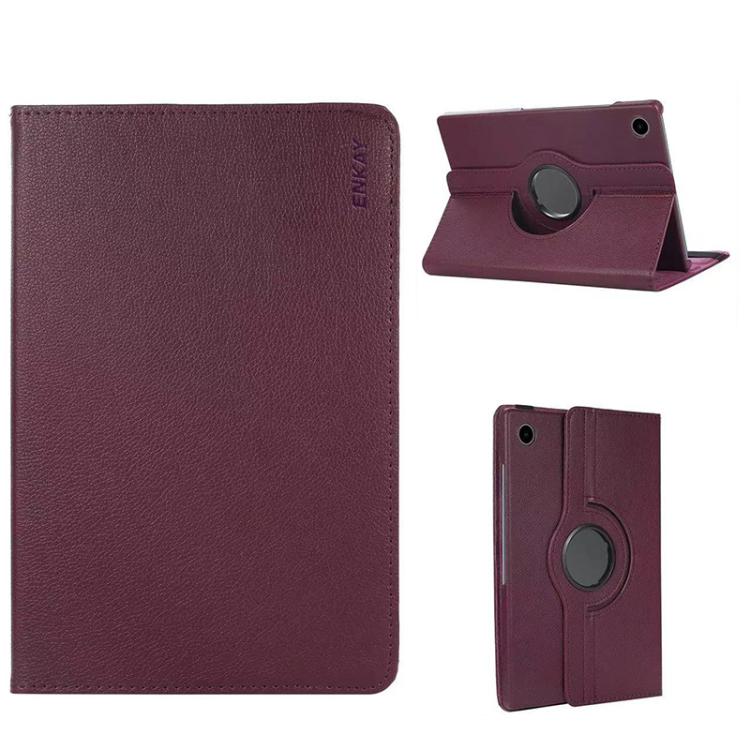 For Samsung Galaxy Tab A9+ 11.0 ENKAY 360 Degree Rotation Litchi Leather Smart Tablet Case(Dark Purple) by ENKAY