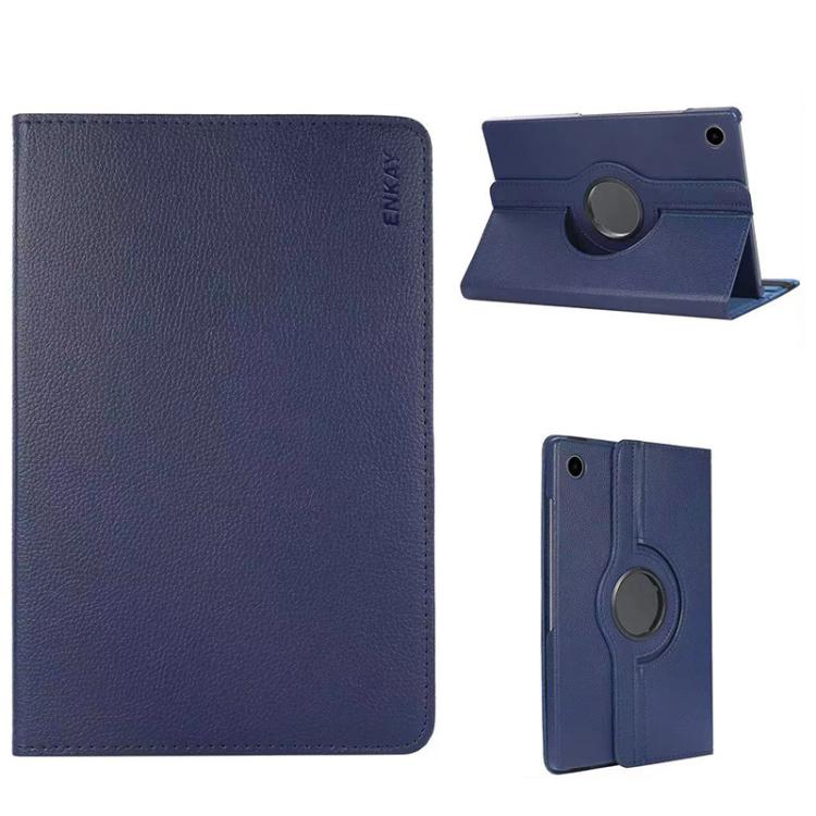 For Samsung Galaxy Tab A9 8.7 ENKAY 360 Degree Rotation Litchi Leather Smart Tablet Case(Dark Blue) by ENKAY