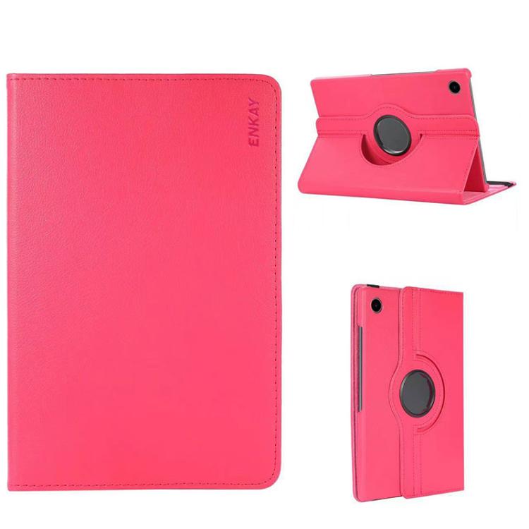 For Samsung Galaxy Tab A9 8.7 ENKAY 360 Degree Rotation Litchi Leather Smart Tablet Case(Rose Red) by ENKAY
