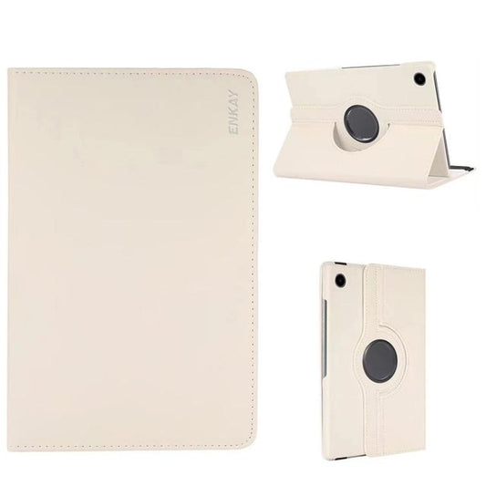 For Samsung Galaxy Tab A9 8.7 ENKAY 360 Degree Rotation Litchi Leather Smart Tablet Case(White) by ENKAY