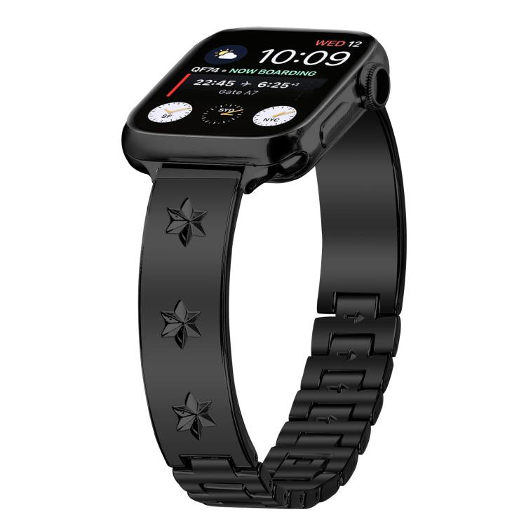 For Apple Watch 46mm / 49mm / 45mm / 44mm Snowflake Petals Bracelet Metal Watch Band(Black) by bashfashion