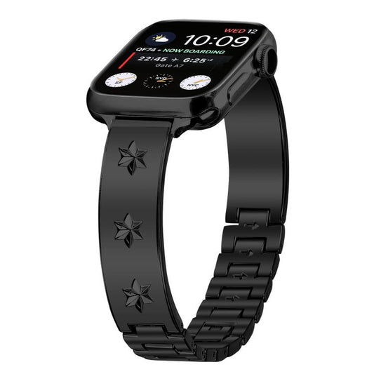 For Apple Watch 46mm / 49mm / 45mm / 44mm Snowflake Petals Bracelet Metal Watch Band(Black) by bashfashion