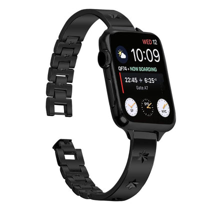 For Apple Watch 46mm / 49mm / 45mm / 44mm Snowflake Petals Bracelet Metal Watch Band(Black) by bashfashion