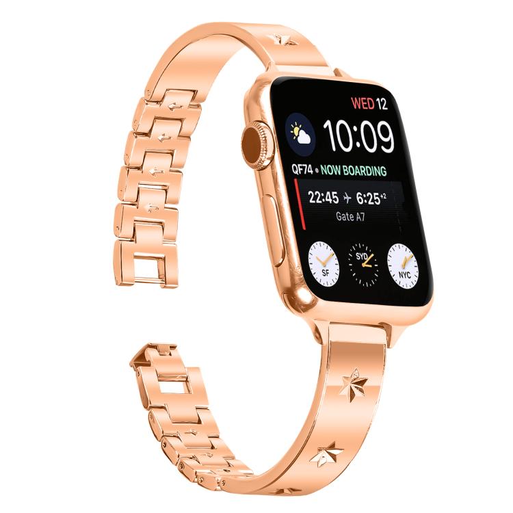 For Apple Watch 46mm / 49mm / 45mm / 44mm Snowflake Petals Bracelet Metal Watch Band(Rose Gold) by bashfashion
