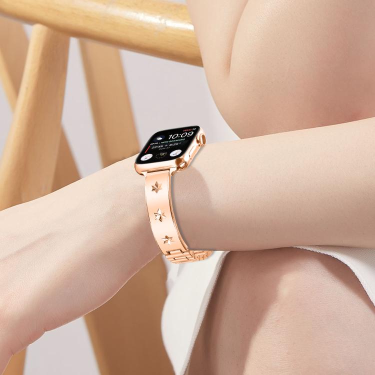 For Apple Watch 46mm / 49mm / 45mm / 44mm Snowflake Petals Bracelet Metal Watch Band(Rose Gold) by bashfashion