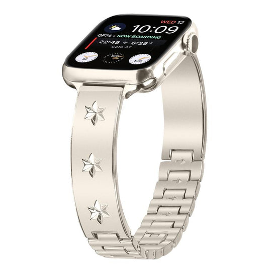 For Apple Watch 46mm / 49mm / 45mm / 44mm Snowflake Petals Bracelet Metal Watch Band(Starlight) by bashfashion