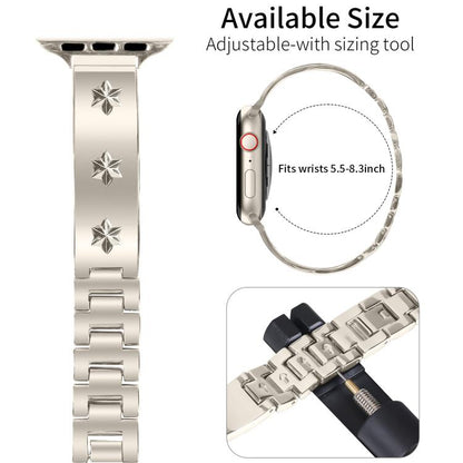 For Apple Watch 46mm / 49mm / 45mm / 44mm Snowflake Petals Bracelet Metal Watch Band(Starlight) by bashfashion