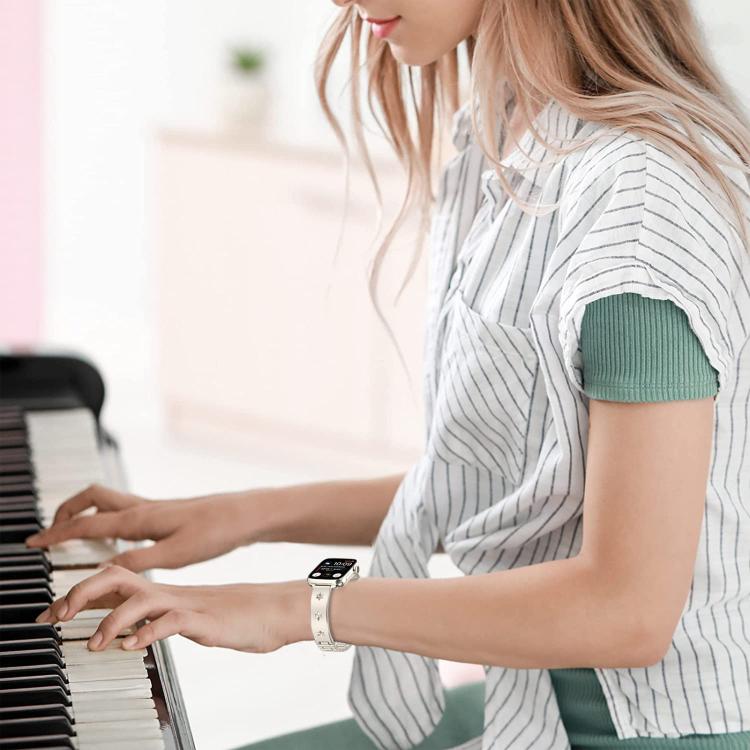 For Apple Watch 46mm / 49mm / 45mm / 44mm Snowflake Petals Bracelet Metal Watch Band(Starlight) by bashfashion