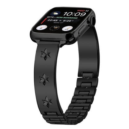 For Apple Watch 42mm / 41mm / 40mm / 38mm Snowflake Petals Bracelet Metal Watch Band(Black) by bashfashion