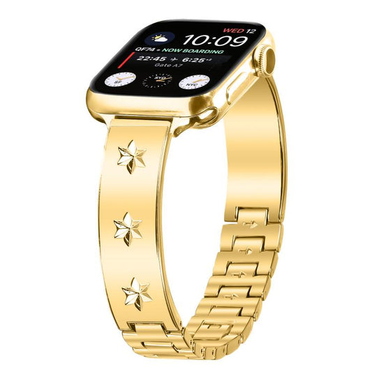 For Apple Watch 42mm / 41mm / 40mm / 38mm Snowflake Petals Bracelet Metal Watch Band(Gold) by bashfashion