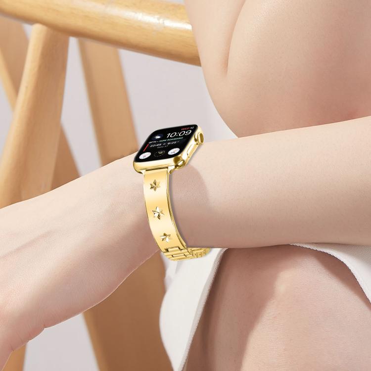 For Apple Watch 42mm / 41mm / 40mm / 38mm Snowflake Petals Bracelet Metal Watch Band(Gold) by bashfashion
