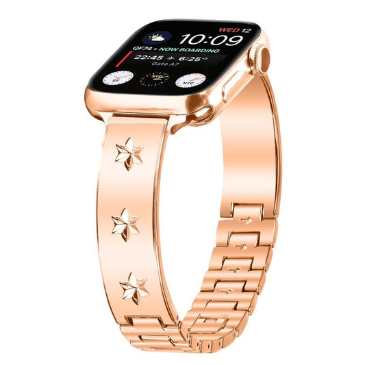For Apple Watch 42mm / 41mm / 40mm / 38mm Snowflake Petals Bracelet Metal Watch Band(Rose Gold) by bashfashion
