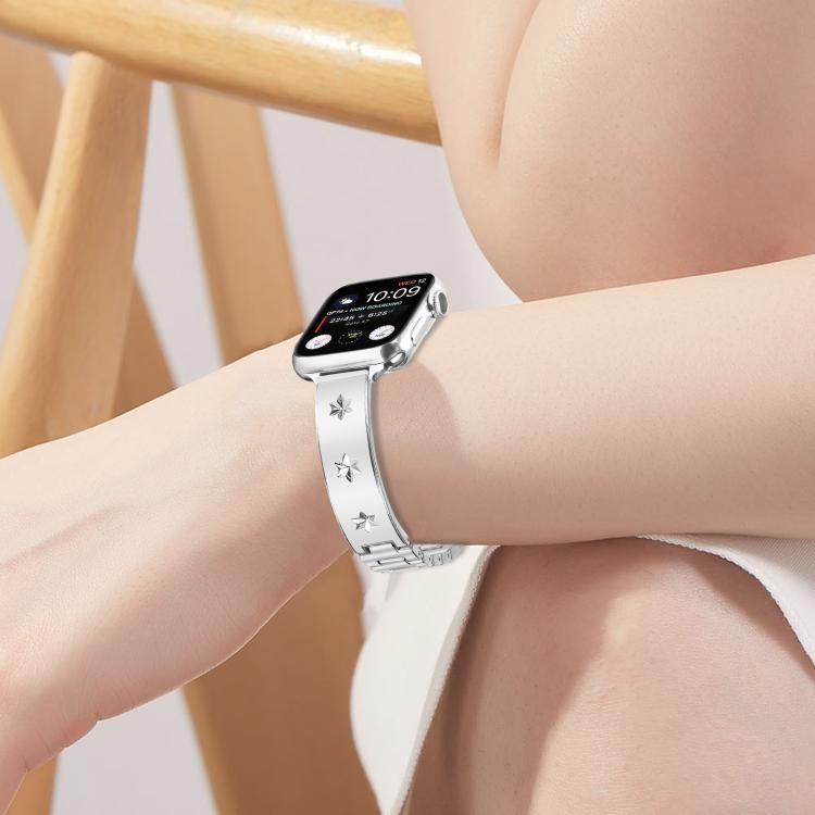For Apple Watch 42mm / 41mm / 40mm / 38mm Snowflake Petals Bracelet Metal Watch Band(Silver) by bashfashion