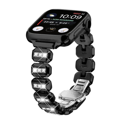 For Apple Watch 46mm / 49mm / 45mm / 44mm Small Square Diamonds Butterfly Buckle Watch Band(Black) by bashfashion