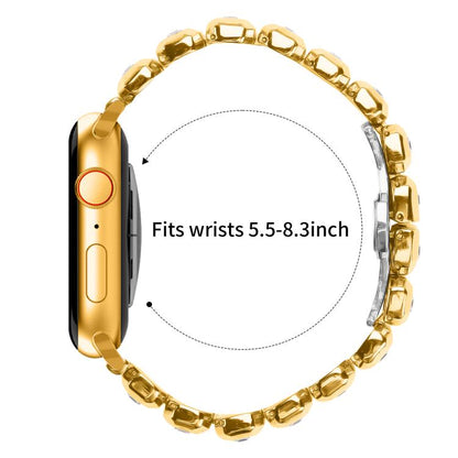For Apple Watch 46mm / 49mm / 45mm / 44mm Small Square Diamonds Butterfly Buckle Watch Band(Gold) by bashfashion